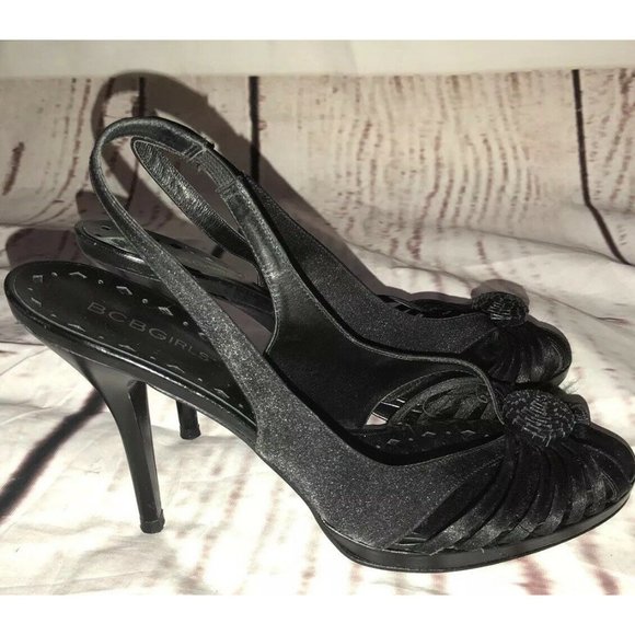 BCB Girls Sz 8 Sling Back Peep Toe Strappy Black D - Picture 6 of 8